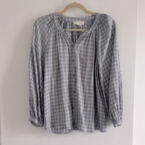 Treasure & Bond Lilac Plaid Puff Sleeve Blouse Button Down S